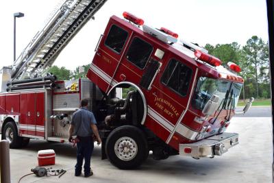 Fire Truck with its Engine Exposed