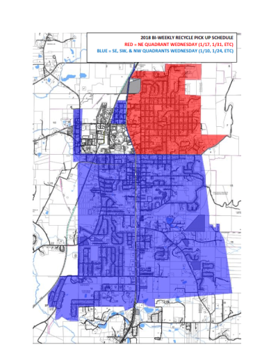 2018 Recycling Map with Red and Blue Quadrants